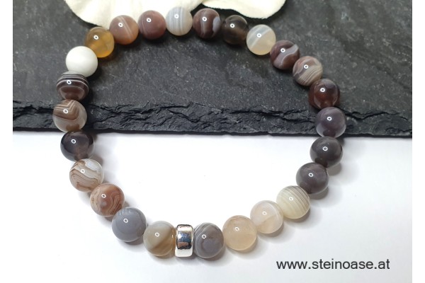 Herren Armband Botswana ACHAT, Silber, 8mm, Gr. XL